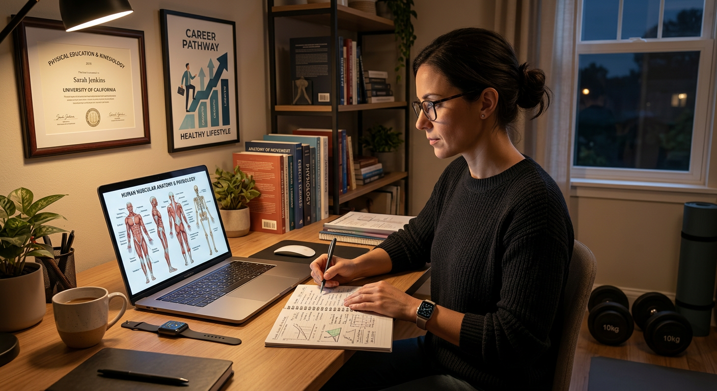 Curso Superior Bacharelado em Educação Física EAD - Instituto Óliver: Vale o investimento para quem é CLT? 1 https://ondeaprender.com.br/educacao-fisica-ead-instituto-oliver-vale-a-pena-clt/ Profissional CLT estudando Bacharelado em Educação Física EAD do Instituto Óliver em casa, com laptop e elementos de fitness, simbolizando flexibilidade e crescimento de carreira.