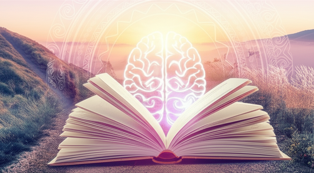 Despertar da Consciência: Onde Aprender Desenvolvimento Pessoal? 1 https://ondeaprender.com.br/despertar-da-consciencia-onde-aprender-desenvolvimento-pessoal/ Ilustração de um nascer do sol sobre um caminho nas montanhas, um livro aberto com um cérebro iluminado emergindo, simbolizando o despertar da consciência e o aprendizado de desenvolvimento pessoal.