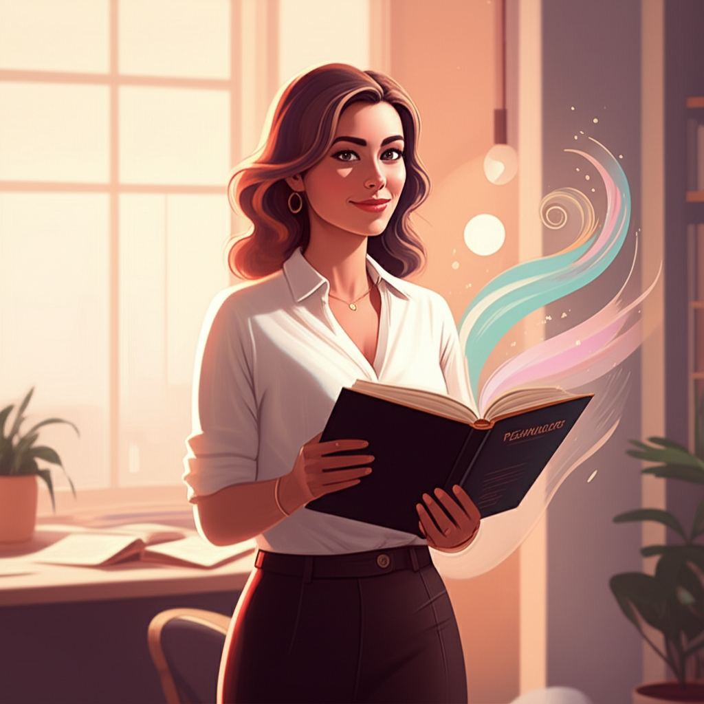 Muito Além da Chupada Julia Santos: Onde Aprender Técnicas? 1 https://ondeaprender.com.br/muito-alem-da-chupada-julia-santos-onde-aprender-tecnicas/ Ilustração estilizada de uma mulher confiante segurando um livro sobre técnicas, rodeada por cores pastel abstratas.