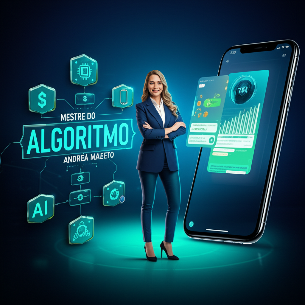 Mestre do Algoritmo: Onde Aprender Marketing Digital? 1 https://ondeaprender.com.br/mestre-do-algoritmo-onde-aprender-marketing-digital/ Ilustração de uma mentora de marketing digital ao lado de um holograma de algoritmo, com ícones de IA, smartphone, dinheiro e redes sociais, representando o curso Sistema Viral.