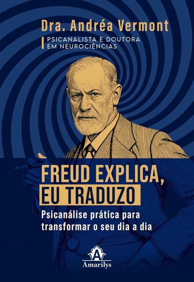 Andrea Vermont holding the book "Freud explica, eu traduzo: Psicanálise prática para transformar o seu dia a dia"