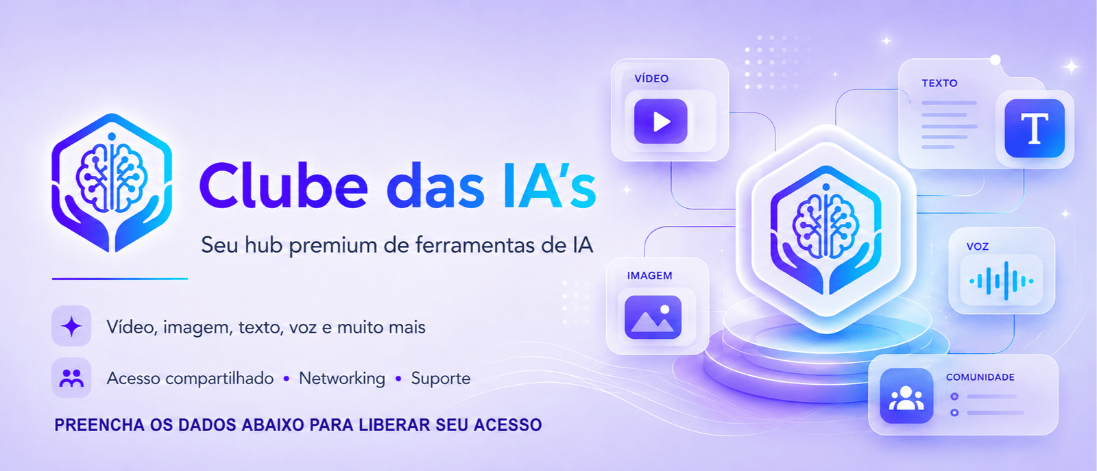 Clube das IAs: acesso ilimitado a múltiplas ferramentas por R$49,75/mês 1 https://ondeaprender.com.br/clube-das-ias-assinatura-acesso-unico-ferramentas-ia/ Imagem mostrando o hub do Clube das IAs reunindo ferramentas de vídeo, imagem, texto e áudio em um único painel