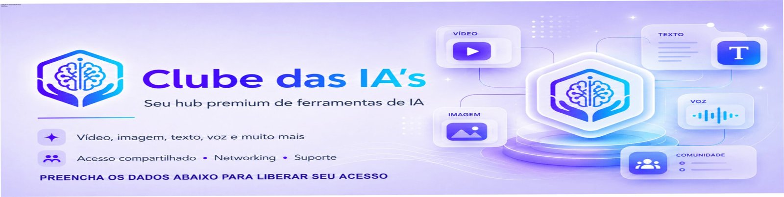 Clube das IA's: Acesse todas as IAs por R$49,75/mês 1 https://ondeaprender.com.br/clube-das-ias-assinatura-acesso-todas-ias/ Imagem promocional do Clube das IA's mostrando várias ferramentas de IA integradas em um hub único