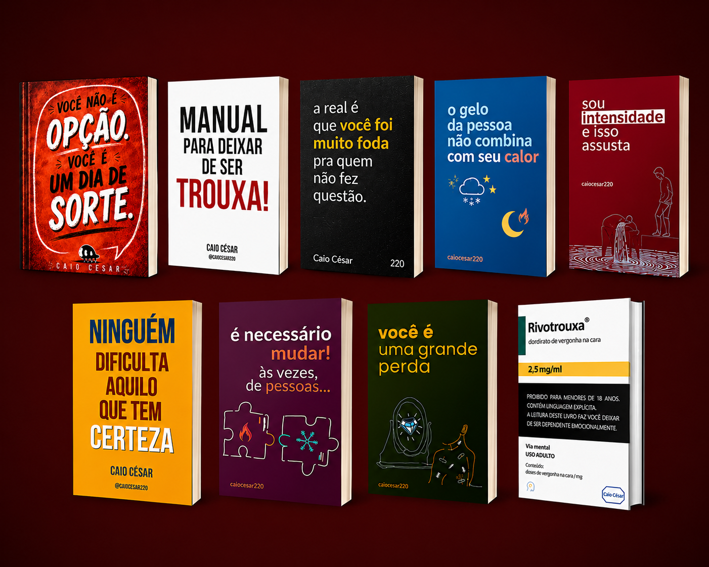 Coleção Completa de 9 Ebooks de Relacionamentos - R$44,90 1 https://ondeaprender.com.br/colecao-completa-9-ebooks-relacionamentos-amor-proprio/ Capa digital da coleção completa com 9 ebooks de Caio César sobre amor próprio, autoestima e relacionamentos tóxicos