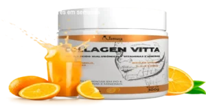 Frasco de Collagen Vitta sendo consumido diariamente para pele firme e articulações saudáveis