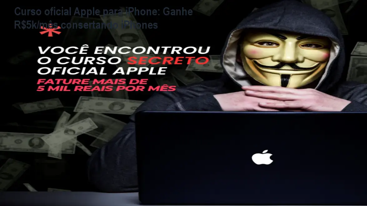 Imagem mostrando o curso oficial Apple para iPhone com manuais oficiais e ferramentas de reparo