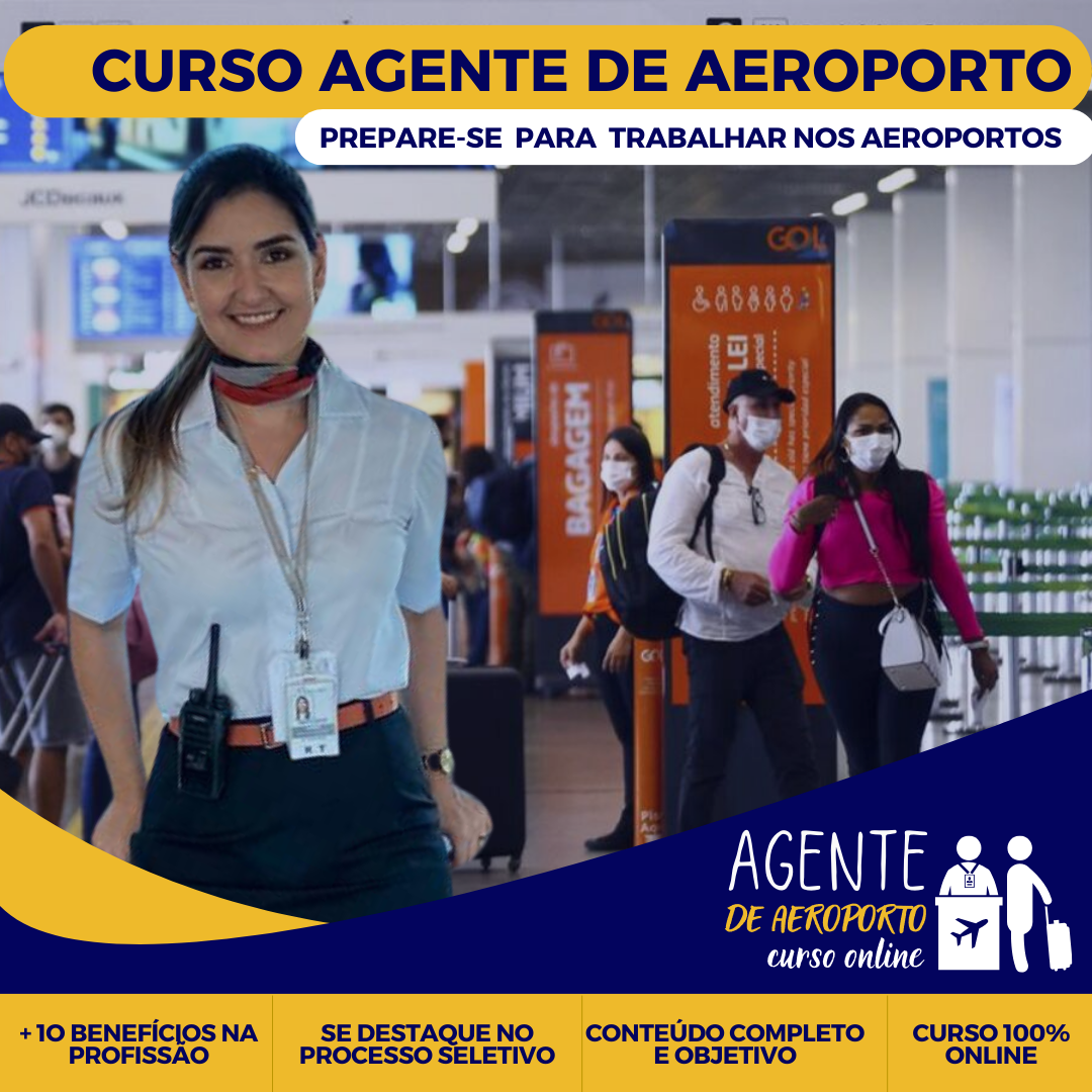 Imagem ilustrativa do Curso Online de Agente de Aeroporto, mostrando módulo de treinamento e certificado digital