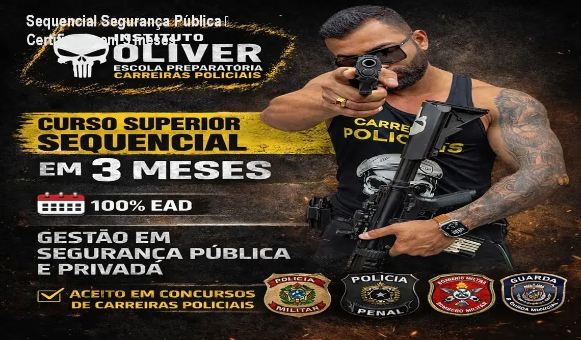 Aluno estudando o curso sequencial de Gestão de Segurança Pública e Privada, recebendo certificado digital em 3 meses