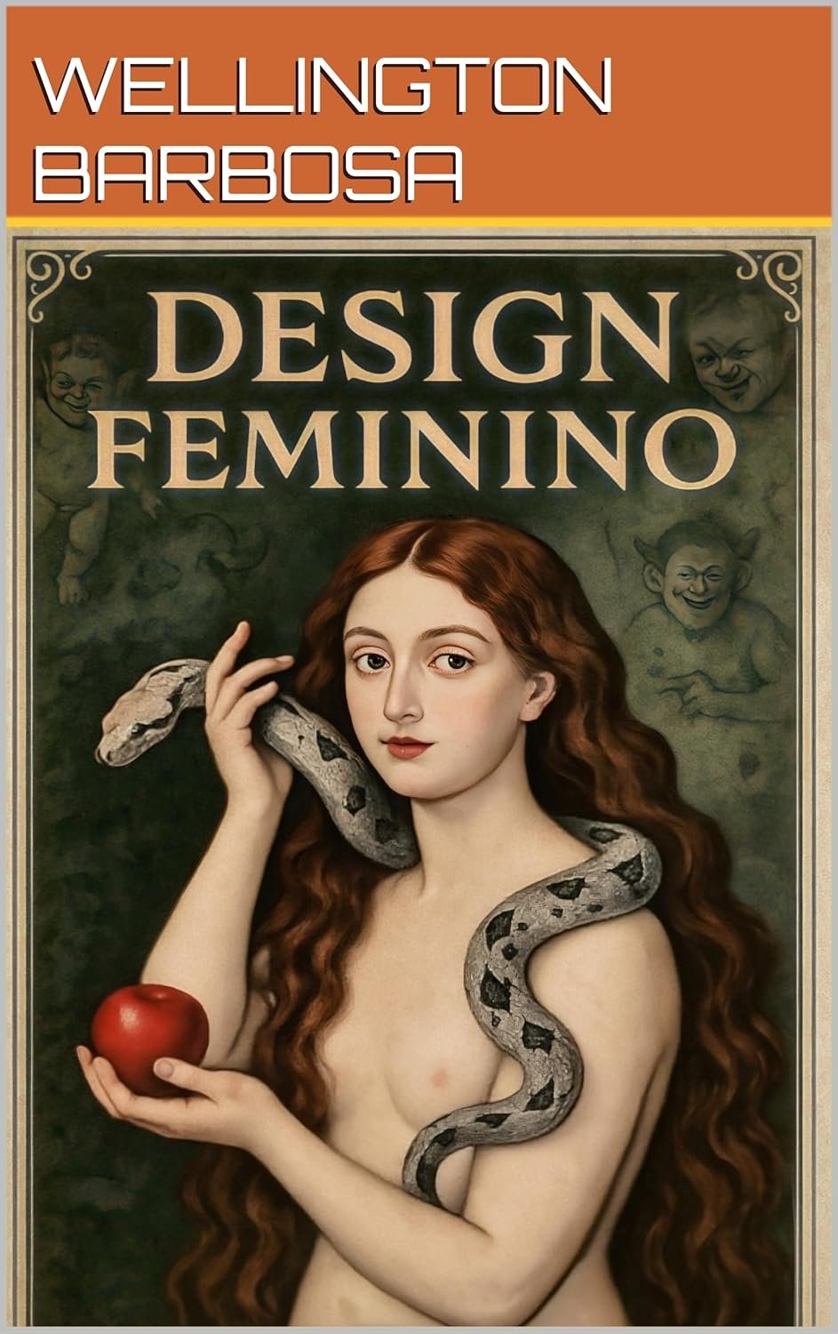 Cover of the eBook "Design Feminino" featuring a stylized female silhouette and abstract geometric patterns in pastel colors.