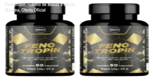 Frasco de Fenotropin, suplemento natural de feno-grego, exibindo aumento de massa muscular e vigor sexual