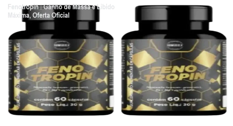 Frasco de Fenotropin, suplemento natural de feno-grego, exibindo aumento de massa muscular e vigor sexual