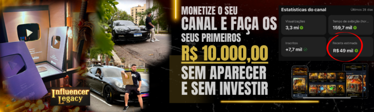 Treinamento Influencer Milionário Legacy ensina método para faturar R$10.000 com Adsense no YouTube usando SEO e estratégias de monetização