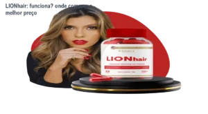 Frasco de LIONhair nas mãos, mostrando cápsulas que fortalecem cabelos e unhas sem engordar