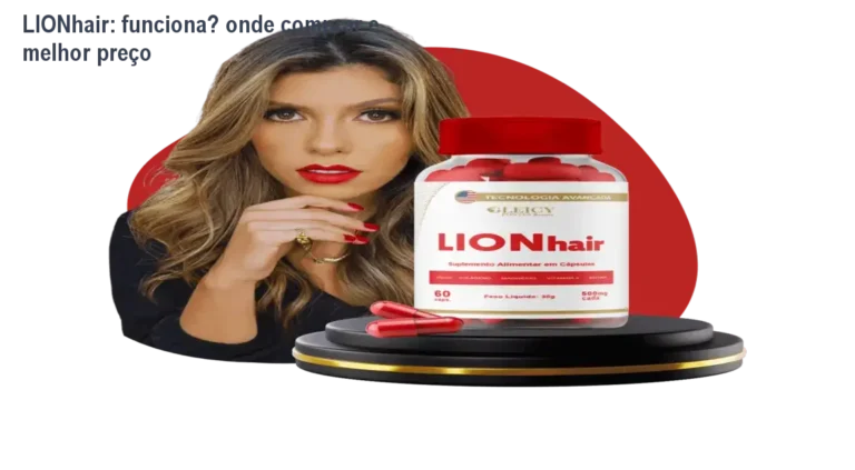 Frasco de LIONhair nas mãos, mostrando cápsulas que fortalecem cabelos e unhas sem engordar