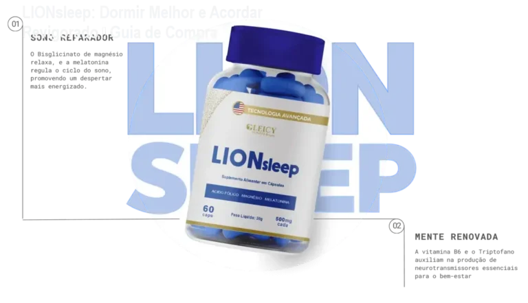 Cápsulas de LIONsleep ao lado de travesseiro, mostrando solução natural para sono profundo