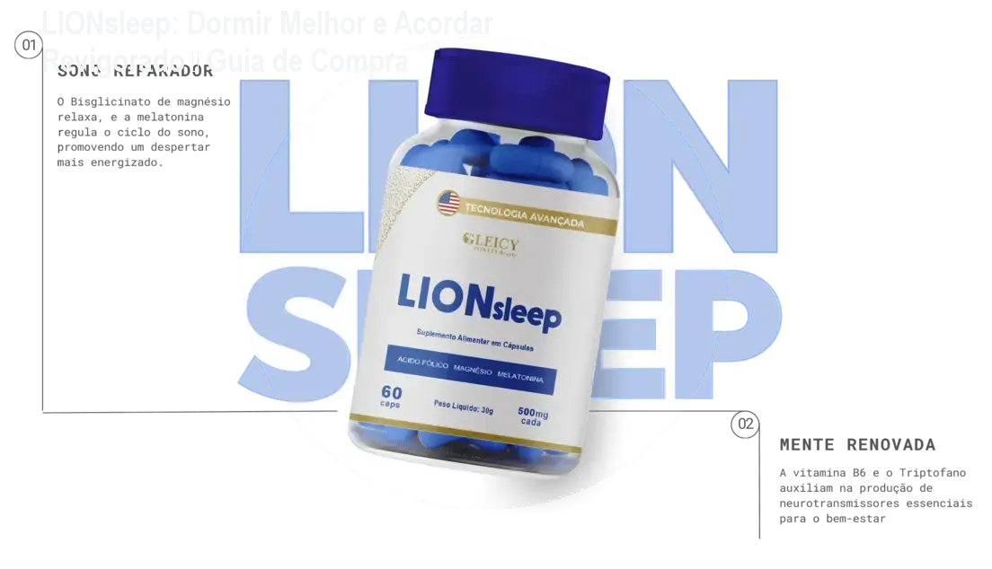 Cápsulas de LIONsleep ao lado de travesseiro, mostrando solução natural para sono profundo