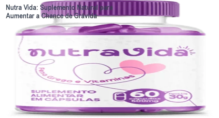Frasco de Nutra Vida ao lado de cápsulas, mostrando suplemento natural para fertilidade feminina
