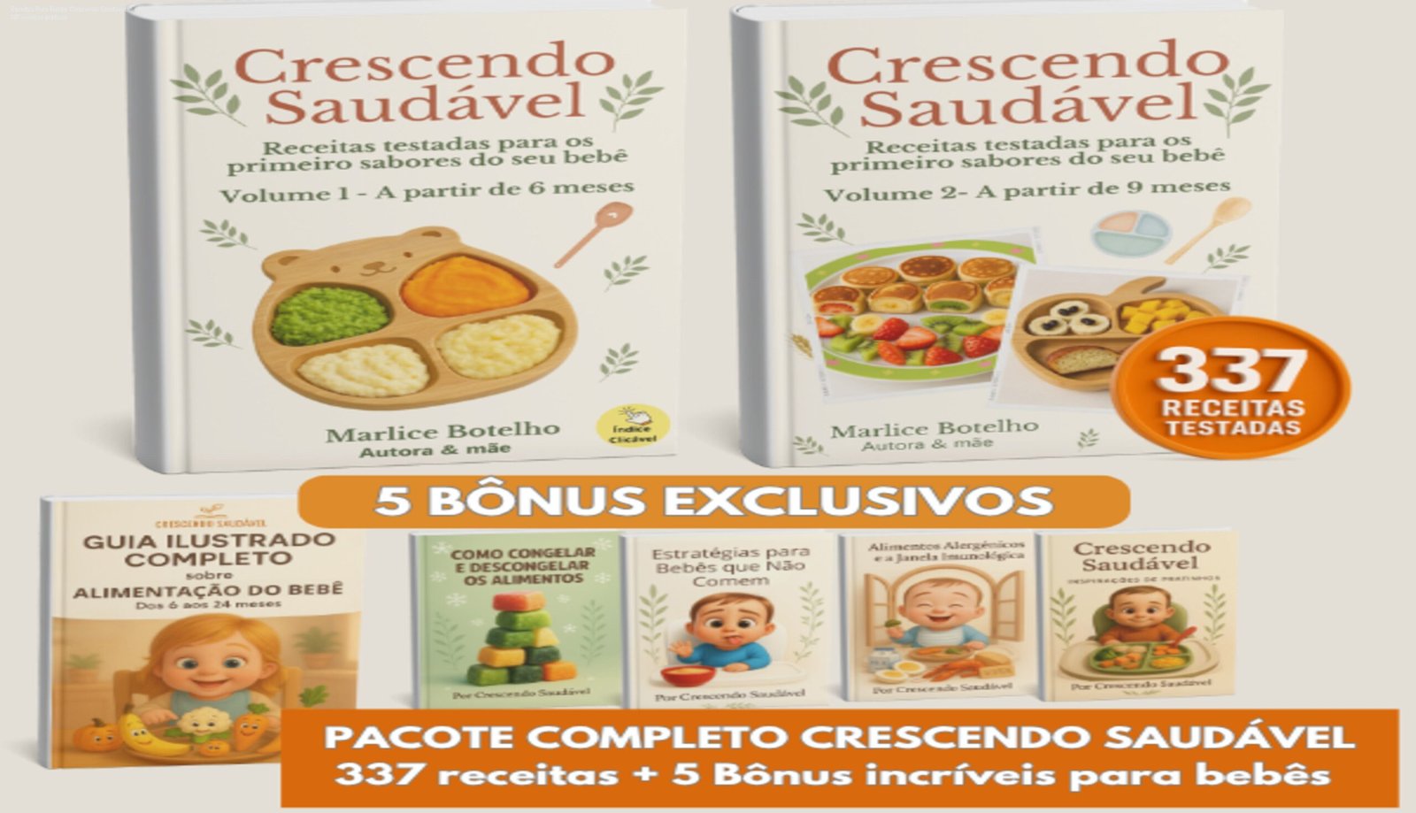 Capa do ebook Receitas Para Bebês Crescendo Saudável mostrando receitas nutritivas para introdução alimentar