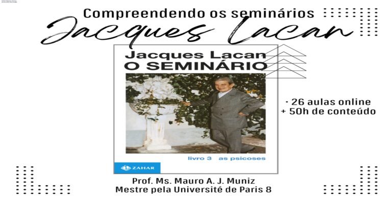 Imagem ilustrativa do curso online ‘Compreendendo o Seminário 03 de Jacques Lacan: As psicoses’ mostrando aula em tela de laptop