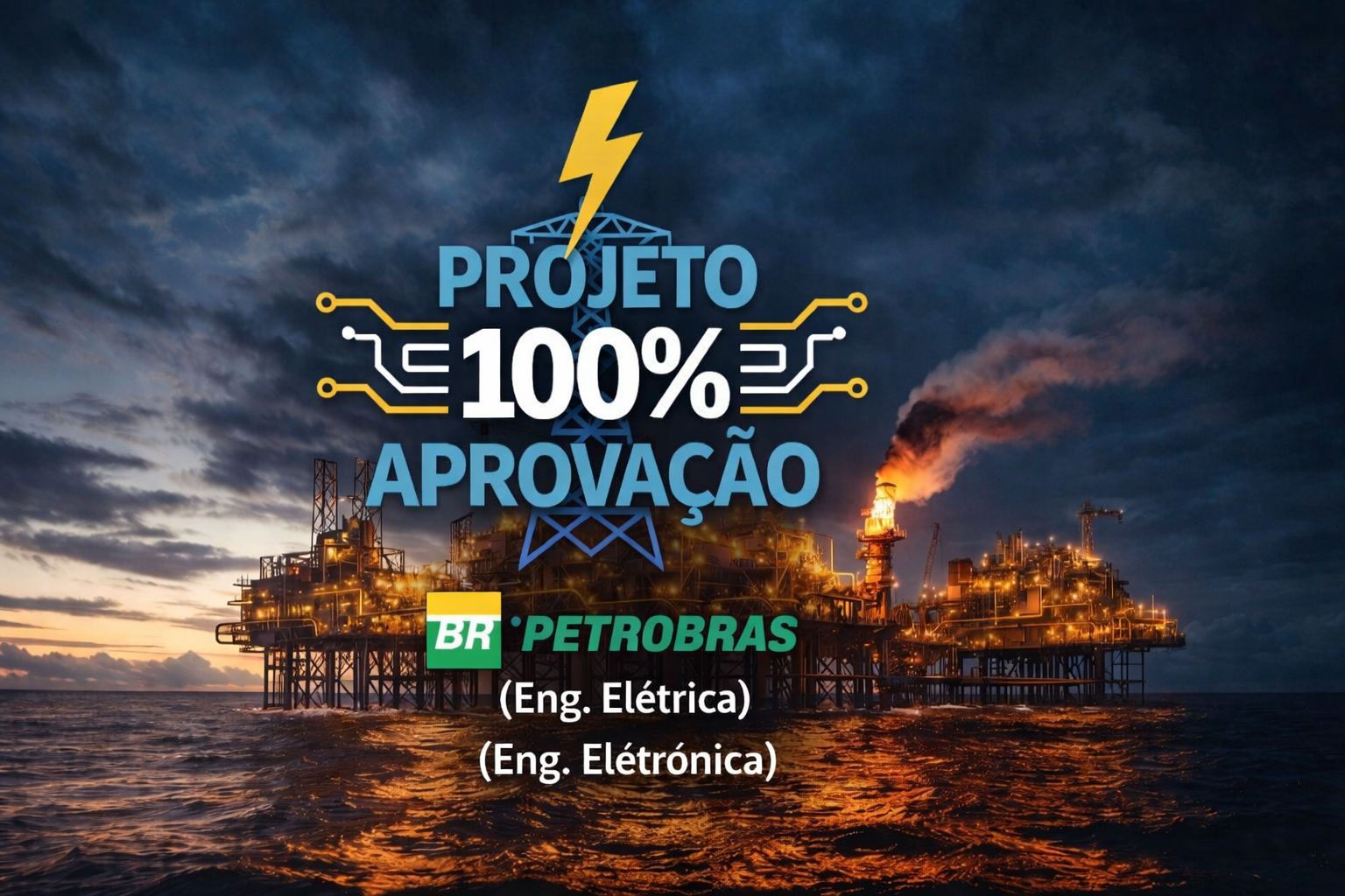 Students studying for Petrobras engineering exam with virtual classroom and engineering symbols