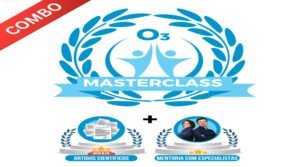 Tela do curso mostrando a implementação prática de protocolos de ozonioterapia, com dashboard de aulas e cronograma de aplicação