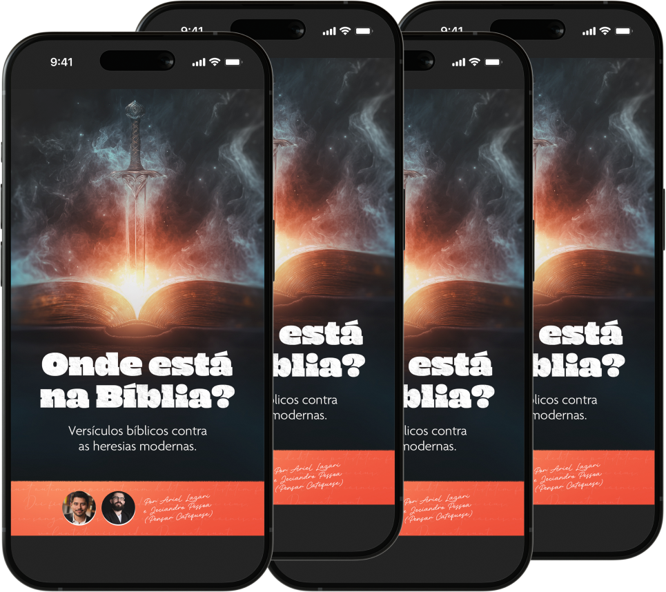 Onde está na Bíblia – Versículos bíblicos contra as heresias modernas | Ariel Lazari 1 https://ondeaprender.com.br/onde-esta-na-biblia-versiculos-biblicos-contra-heresias-modernos/ Open Bible with glowing verses against modern heresias over a city skyline