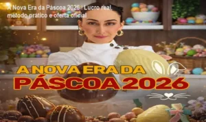 Capa do curso A Nova Era da Páscoa 2026 de Marrara Bortoloti mostrando produção lucrativa de chocolates
