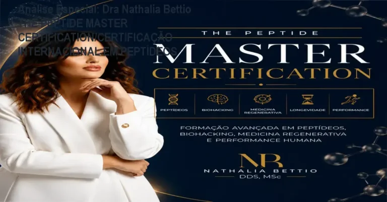 Capa informativa sobre o tema Dra Nathalia Bettio THE PEPTIDE MASTER CERTIFICATION/CERTIFICAÇÃO INTERNACIONAL EM PEPTÍDEOS