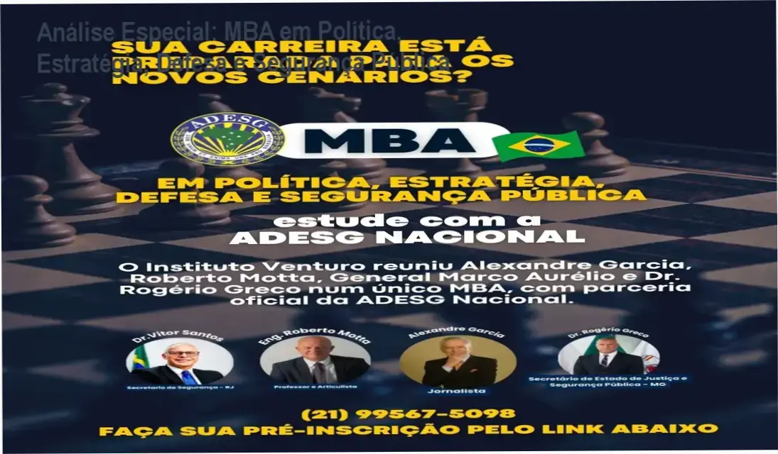 Análise Especial: MBA em Política, Estratégia, Defesa e Segurança Pública 1 https://ondeaprender.com.br/mba-em-politica-estrategia-defesa-e-seguranca-publica/ Capa informativa sobre o tema MBA em Política, Estratégia, Defesa e Segurança Pública