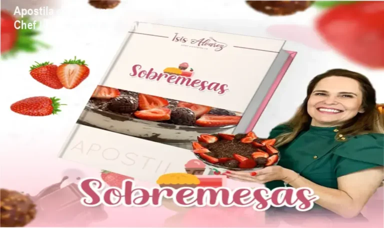 Apostila de Sobremesas Lucrativas da Chef Isis – Avaliação Técnica 9 https://ondeaprender.com.br/ Capa da Apostila de Sobremesas Lucrativas da Chef Isis mostrando doces de travessa prontos para venda