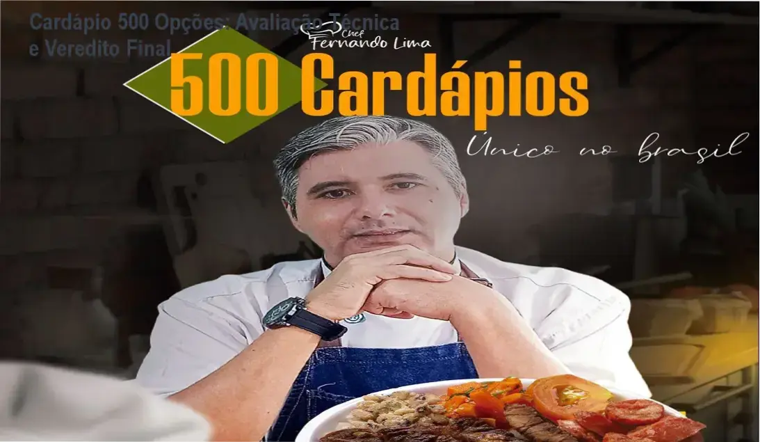 Capa do ebook Cardápio com 500 Opções Montadas mostrando variedade de pratos para restaurantes e marmitarias