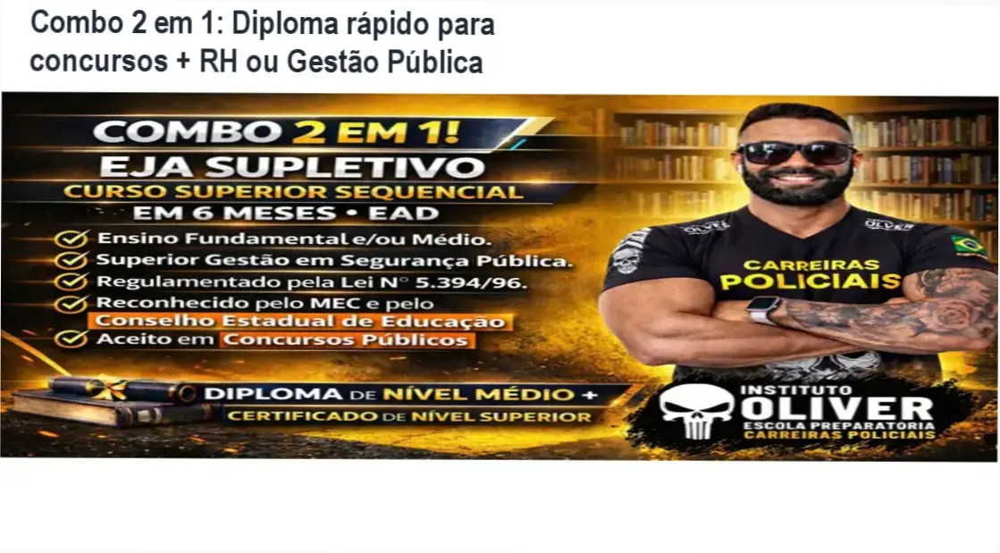 Imagem ilustrando o Combo 2 em 1 de diplomas para concursos e áreas de RH e Gestão Pública