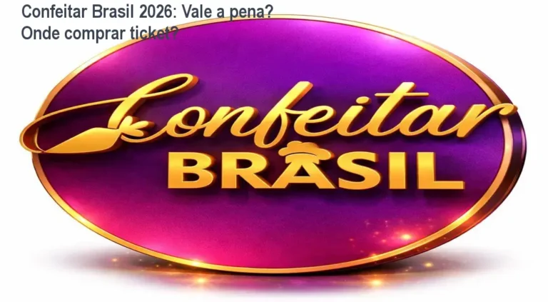 Banner do Confeitar Brasil 2026 mostrando mulheres confeiteiras em arena de chocolate no Expominas BH