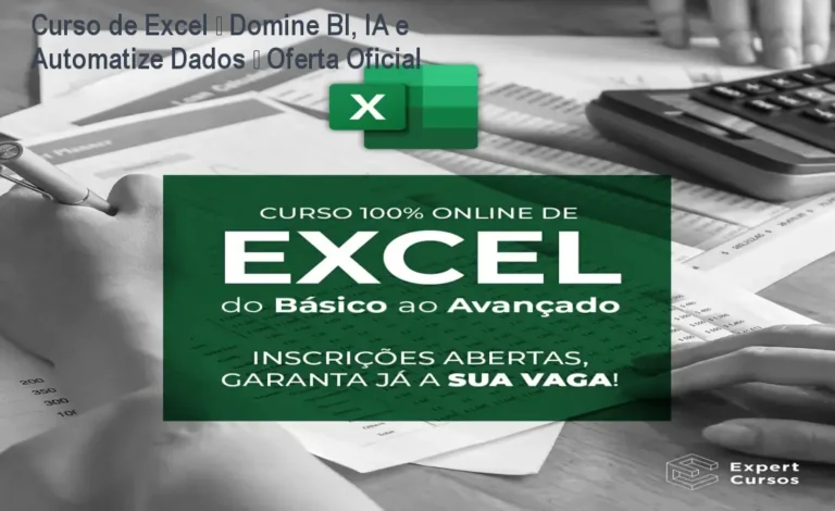 Curso de Excel – Domine BI, IA e Automatize Dados – Oferta Oficial 6 https://ondeaprender.com.br/formacao-green-builders-projetos-verdes-lucrativos-oferta-oficial/ Tela do Curso de Excel Expert mostrando planilhas automatizadas com IA para análise de dados