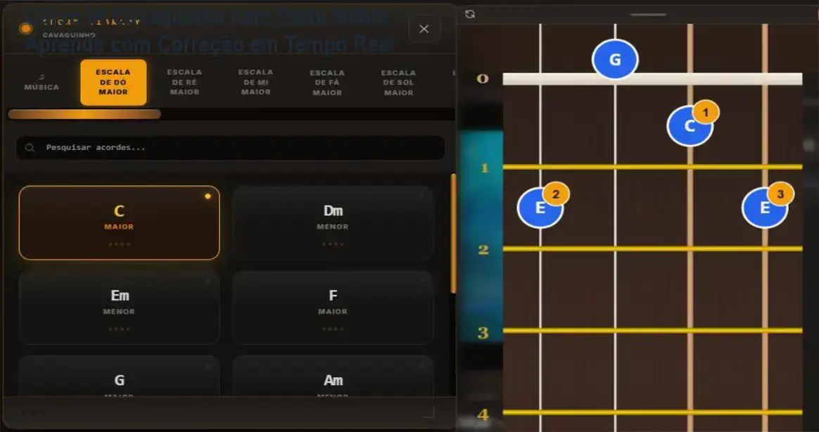 Curso IA Cavaquinho com Dudu Nobre – Aprenda com Correção em Tempo Real 1 https://ondeaprender.com.br/curso-ia-cavaquinho-dudu-nobre/ Tela do curso online de cavaquinho com IA interativa por Dudu Nobre