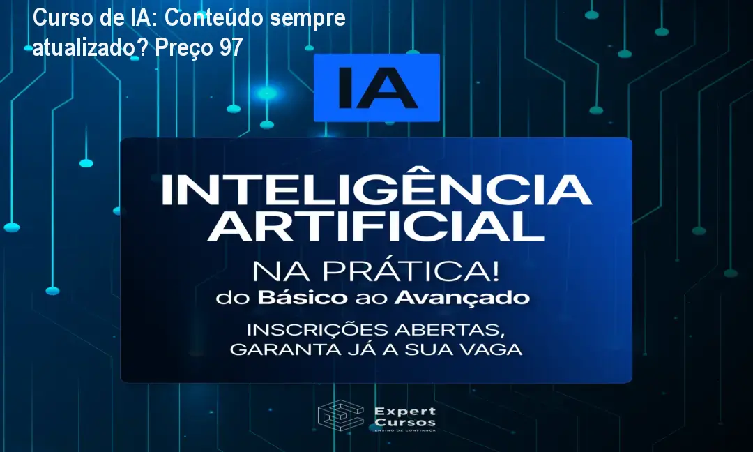 Imagem promocional do Curso de Inteligência Artificial com destaque para apostila em PDF e preço promocional de R$97