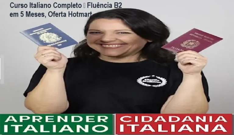 Curso Italiano Completo Gente Italiana mostrando acesso vitalício para aprender italiano até o nível B2