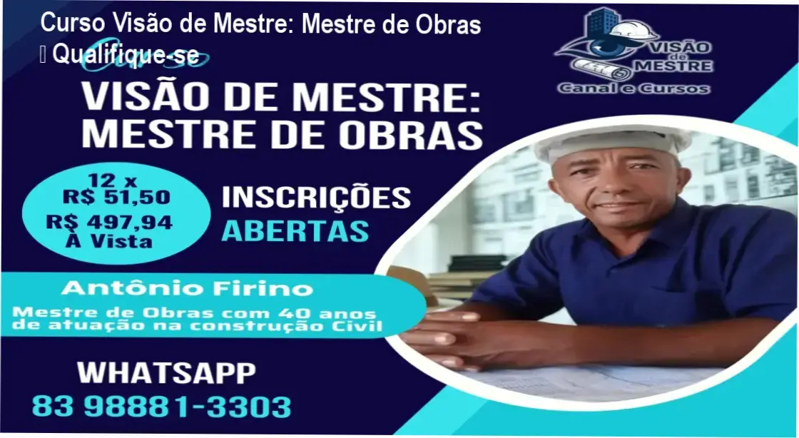 Tela do Curso Visão de Mestre: Mestre de Obras mostrando módulos de liderança e técnicas de construção