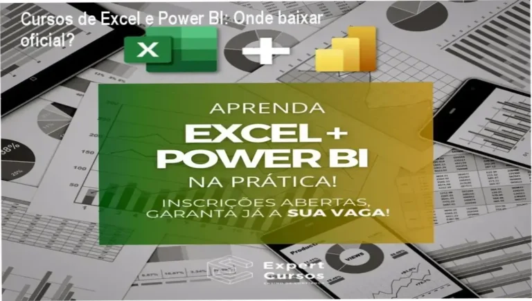 Tela do site oficial mostrando download do curso Cursos de Excel e Power BI