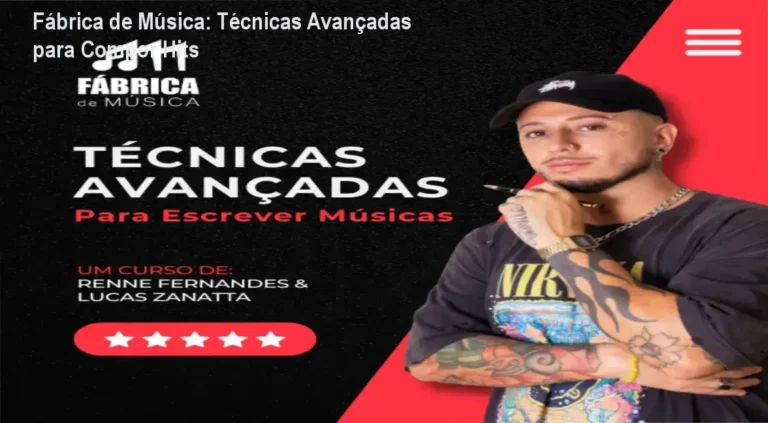 Fábrica de Música: Técnicas Avançadas para Compor Hits 6 https://ondeaprender.com.br/ Capa do curso Fábrica de Música mostrando técnicas avançadas de composição