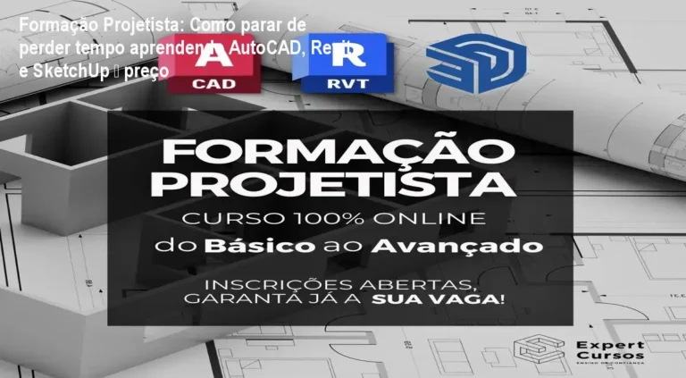 Formação Projetista: Como parar de perder tempo aprendendo AutoCAD, Revit e SketchUp – preço 6 https://ondeaprender.com.br/espanhol-com-beta-sair-do-portunhol-preco/ Tela do curso Formação Projetista mostrando aulas práticas de AutoCAD, Revit e SketchUp