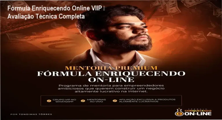 Capa do curso Fórmula Enriquecendo Online VIIP mostrando suporte VIP e mentoria ao vivo