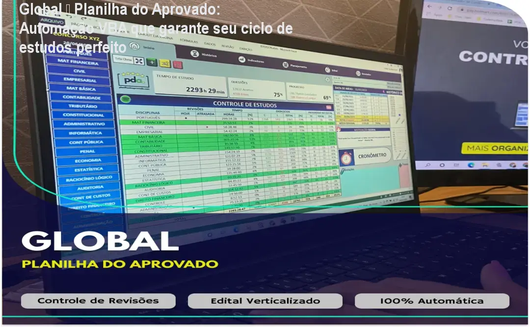 Global – Planilha do Aprovado: Automação VBA que garante seu ciclo de estudos perfeito 1 https://ondeaprender.com.br/global-planilha-do-aprovado/ Planilha do Aprovado em Excel automatizando ciclos de estudo e controle de revisões