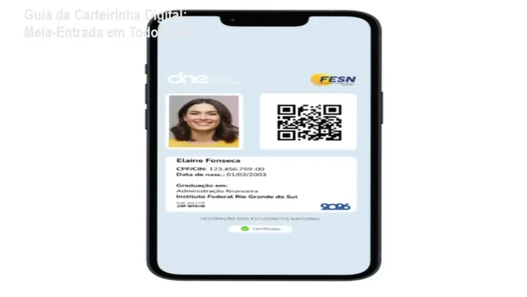 Carteirinha Nacional do Estudante Digital mostrando QR Code e acesso à meia‑entrada em eventos culturais