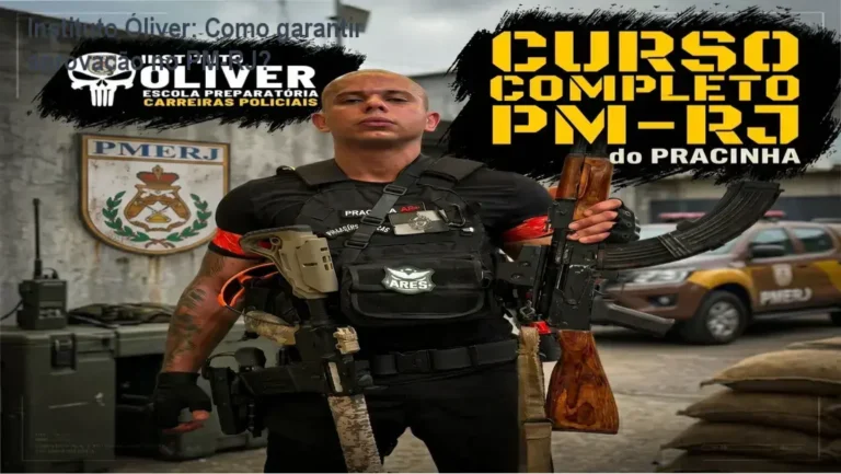 Tela do curso Preparatório Completo PM-RJ Pracinha do Instituto Óliver mostrando módulos de aulas e simulados