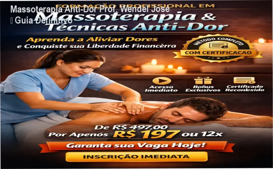 Mão aplicando técnica de massoterapia anti‑dor ensinada por Prof. Enf. Wendel José