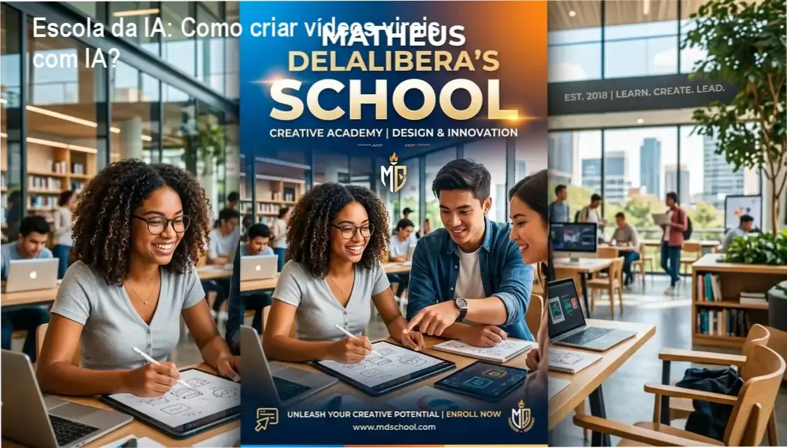Matheus Delalibera apresentando o curso Escola da IA para criação de vídeos virais com inteligência artificial
