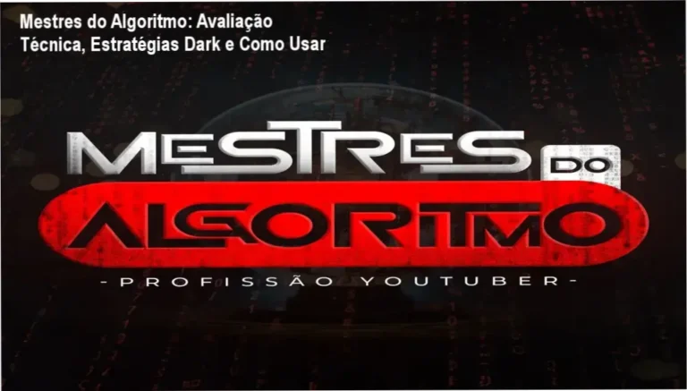 Mestres do Algoritmo mostrando tela com dashboards de YouTube e ferramentas de IA para canais dark