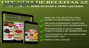 Capa do ebook Meu Guia de Receitas 3Z mostrando pratos variados sem açúcar, glúten e lactose