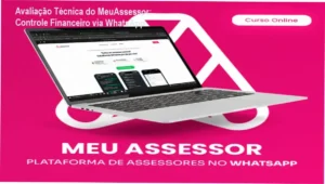Tela do chat WhatsApp mostrando o MeuAssessor registrando despesas e lembretes automaticamente